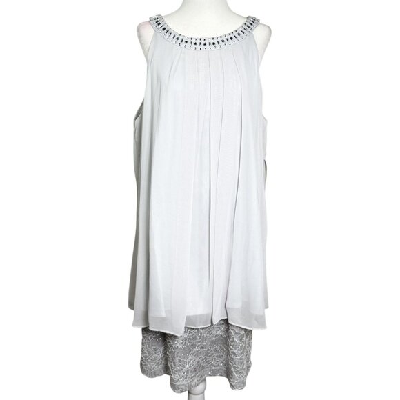 NWT Jessica Howard Womens Dress Sz 16 Silver Embellished Neck Lace Overlay - Picture 1 of 9